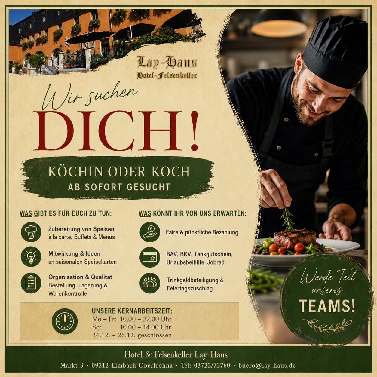 Köchin oder Koch ab sofort gesucht